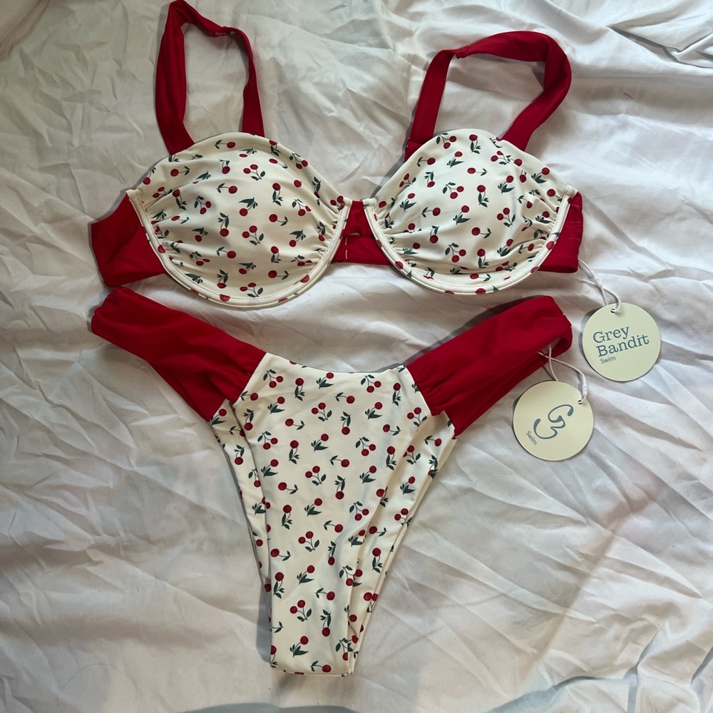 Grey Bandit Cherry Print Bikini Set